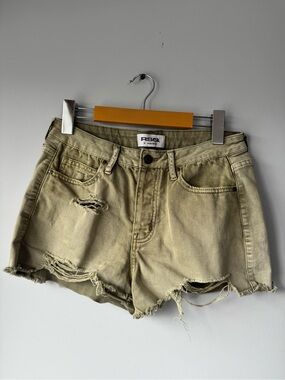 (28) RSQ Distressed Olive-Tone Denim Cutoff Shorts